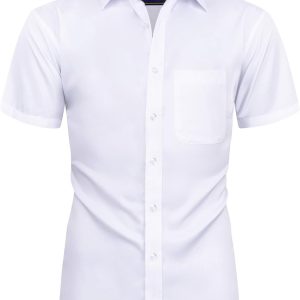 Alimens & Gentle Mens Short Sleeve Dress Shirts Wrinkle Free Solid Casual Button Down Shirts with Pocket