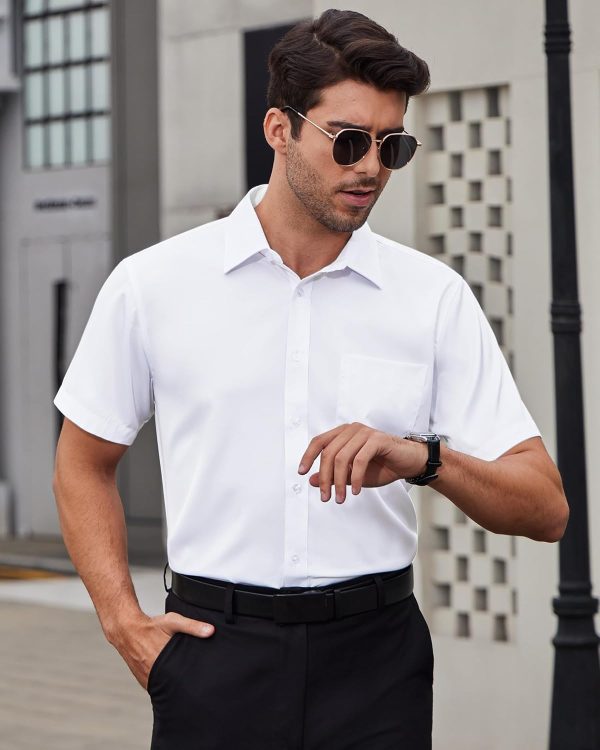 Alimens & Gentle Mens Short Sleeve Dress Shirts Wrinkle Free Solid Casual Button Down Shirts with Pocket - Image 2