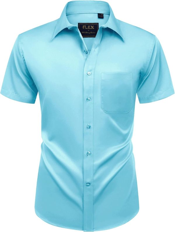 Alimens & Gentle Mens Short Sleeve Dress Shirts Wrinkle Free Solid Casual Button Down Shirts with Pocket - Image 8