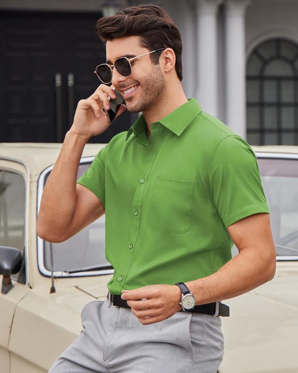 Alimens & Gentle Mens Short Sleeve Dress Shirts Wrinkle Free Solid Casual Button Down Shirts with Pocket - Image 21