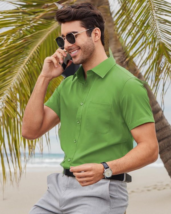 Alimens & Gentle Mens Short Sleeve Dress Shirts Wrinkle Free Solid Casual Button Down Shirts with Pocket - Image 26