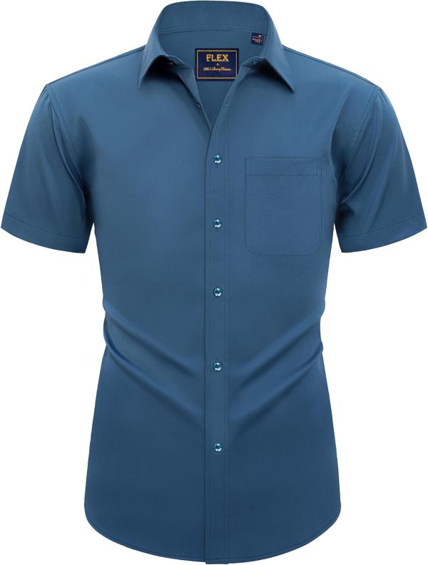 Alimens & Gentle Mens Short Sleeve Dress Shirts Wrinkle Free Solid Casual Button Down Shirts with Pocket - Image 27