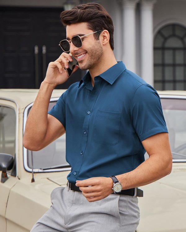 Alimens & Gentle Mens Short Sleeve Dress Shirts Wrinkle Free Solid Casual Button Down Shirts with Pocket - Image 28