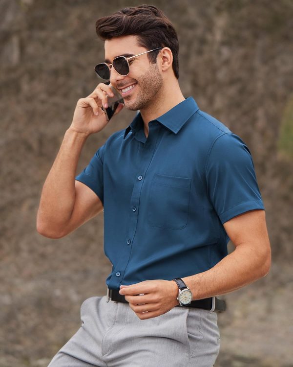 Alimens & Gentle Mens Short Sleeve Dress Shirts Wrinkle Free Solid Casual Button Down Shirts with Pocket - Image 33