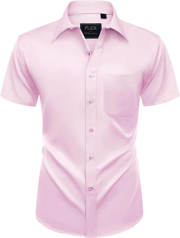 Alimens & Gentle Mens Short Sleeve Dress Shirts Wrinkle Free Solid Casual Button Down Shirts with Pocket - Image 62