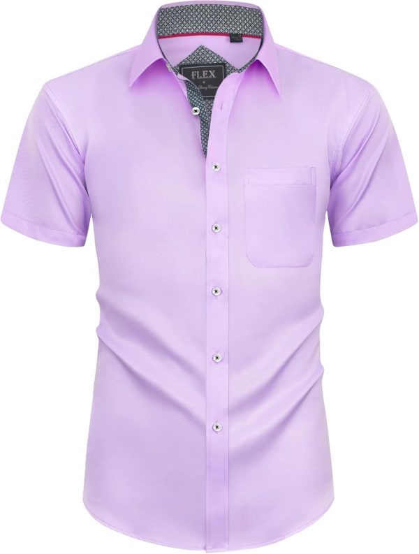 Alimens & Gentle Mens Short Sleeve Dress Shirts Wrinkle Free Solid Casual Button Down Shirts with Pocket - Image 68