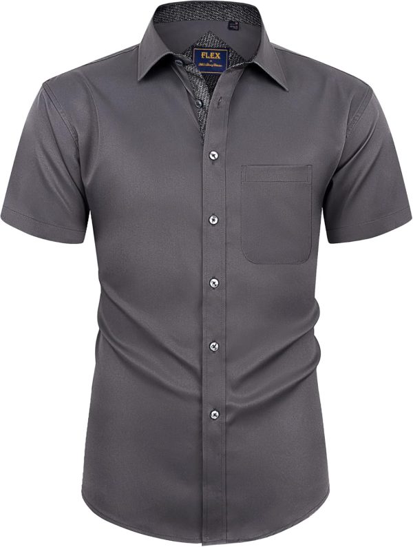 Alimens & Gentle Mens Short Sleeve Dress Shirts Wrinkle Free Solid Casual Button Down Shirts with Pocket - Image 75