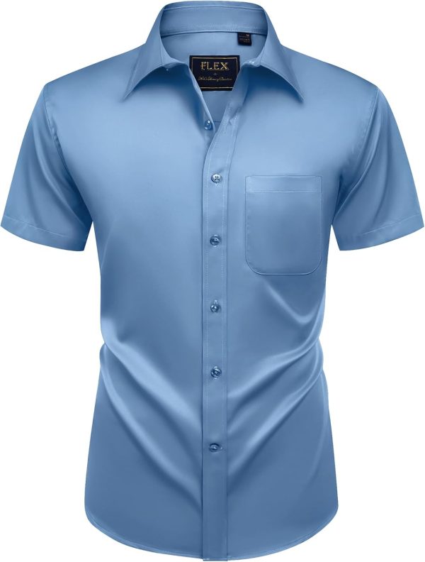 Alimens & Gentle Mens Short Sleeve Dress Shirts Wrinkle Free Solid Casual Button Down Shirts with Pocket - Image 76