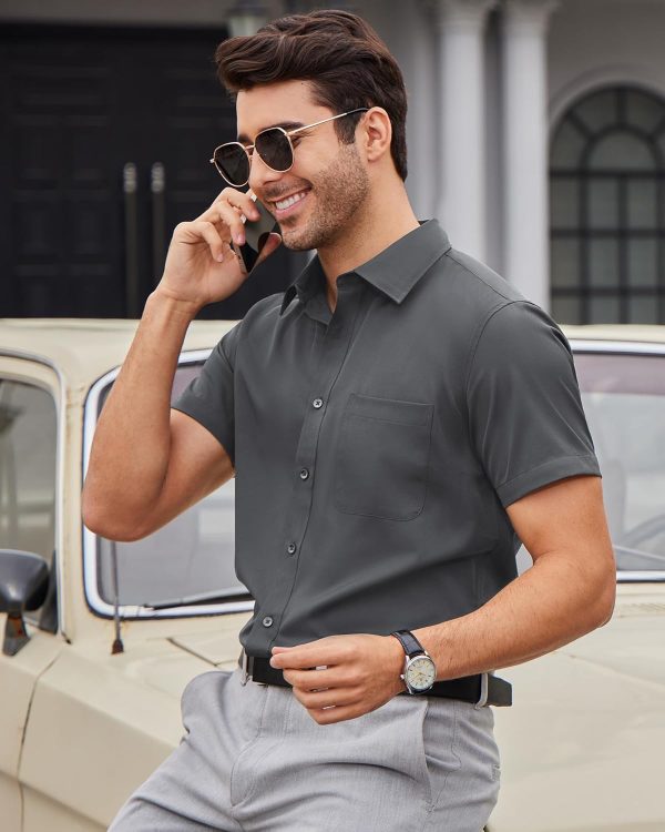 Alimens & Gentle Mens Short Sleeve Dress Shirts Wrinkle Free Solid Casual Button Down Shirts with Pocket - Image 83