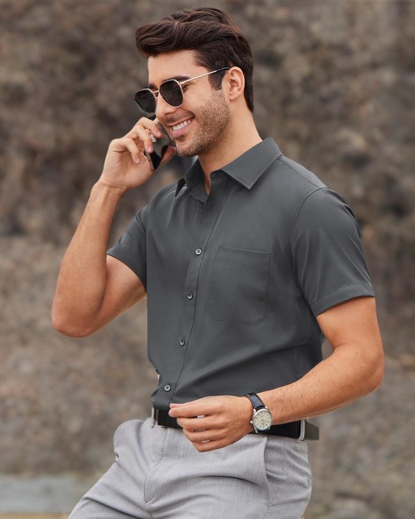 Alimens & Gentle Mens Short Sleeve Dress Shirts Wrinkle Free Solid Casual Button Down Shirts with Pocket - Image 89