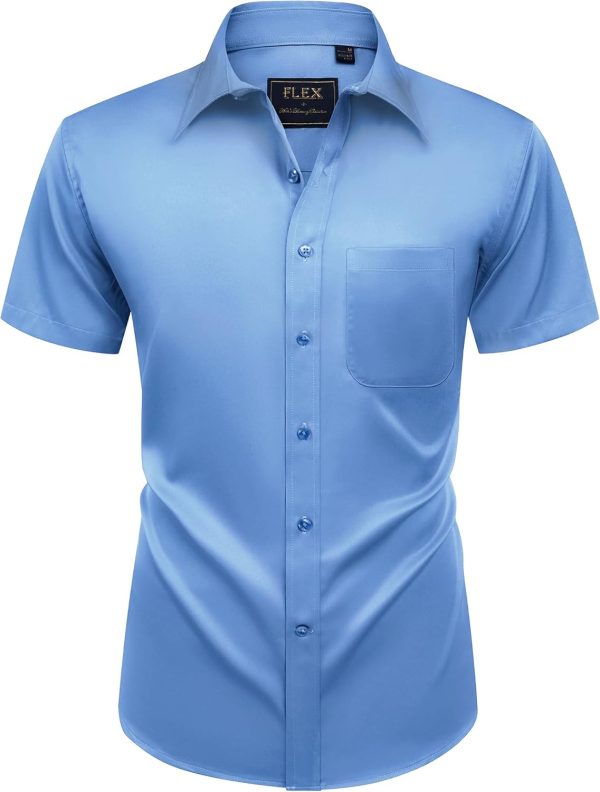 Alimens & Gentle Mens Short Sleeve Dress Shirts Wrinkle Free Solid Casual Button Down Shirts with Pocket - Image 90