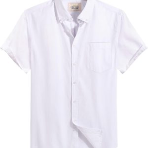 Alimens & Gentle Men's Short Sleeve Oxford Shirt Regular Fit Button Down Collar Shirts with Pocket