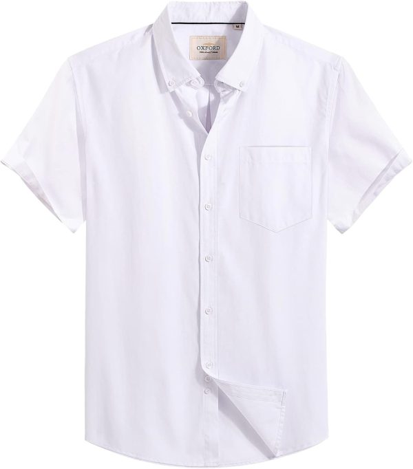 Alimens & Gentle Men's Short Sleeve Oxford Shirt Regular Fit Button Down Collar Shirts with Pocket