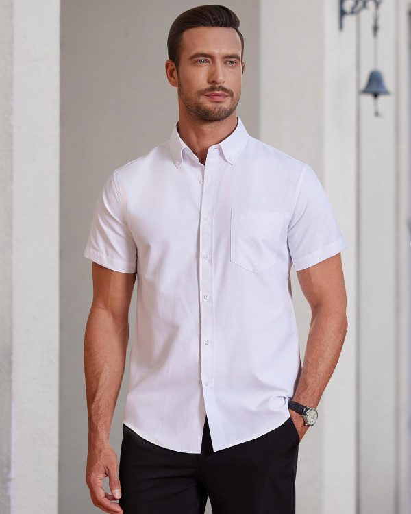 Alimens & Gentle Men's Short Sleeve Oxford Shirt Regular Fit Button Down Collar Shirts with Pocket - Image 4