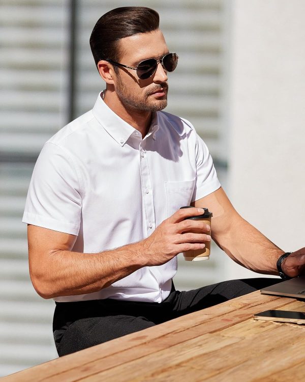 Alimens & Gentle Men's Short Sleeve Oxford Shirt Regular Fit Button Down Collar Shirts with Pocket - Image 6