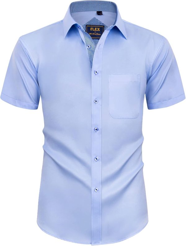 Alimens & Gentle Mens Short Sleeve Dress Shirts Wrinkle Free Solid Casual Button Down Shirts with Pocket - Image 103