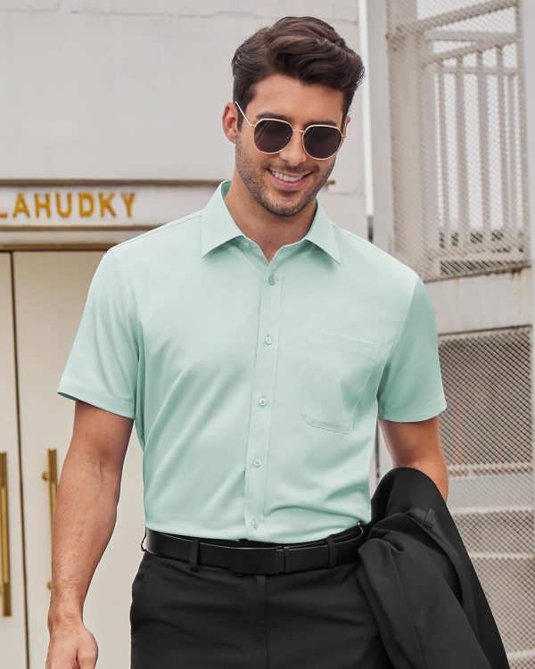 Alimens & Gentle Mens Short Sleeve Dress Shirts Wrinkle Free Solid Casual Button Down Shirts with Pocket - Image 105