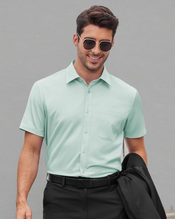 Alimens & Gentle Mens Short Sleeve Dress Shirts Wrinkle Free Solid Casual Button Down Shirts with Pocket - Image 110