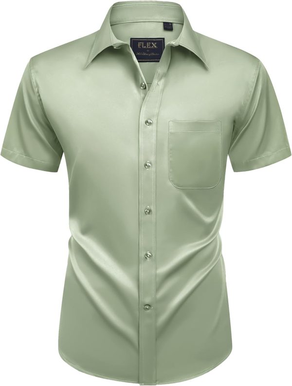Alimens & Gentle Mens Short Sleeve Dress Shirts Wrinkle Free Solid Casual Button Down Shirts with Pocket - Image 111