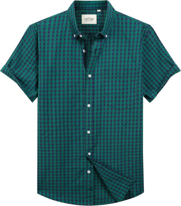 Alimens & Gentle Men's Short Sleeve Oxford Shirt Regular Fit Button Down Collar Shirts with Pocket - Image 22