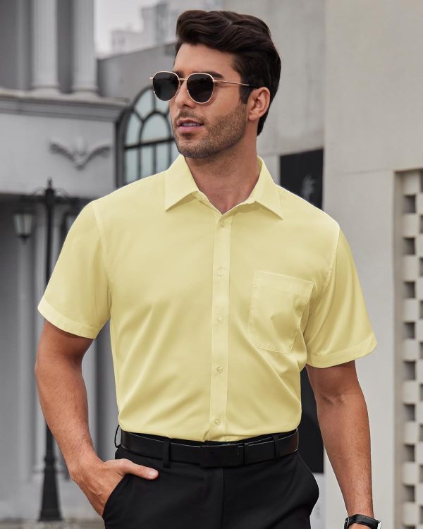 Alimens & Gentle Mens Short Sleeve Dress Shirts Wrinkle Free Solid Casual Button Down Shirts with Pocket - Image 118