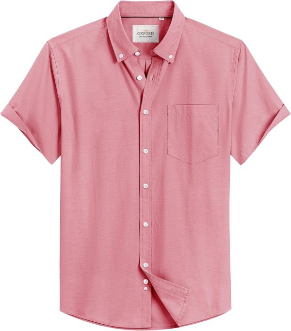 Alimens & Gentle Men's Short Sleeve Oxford Shirt Regular Fit Button Down Collar Shirts with Pocket - Image 29