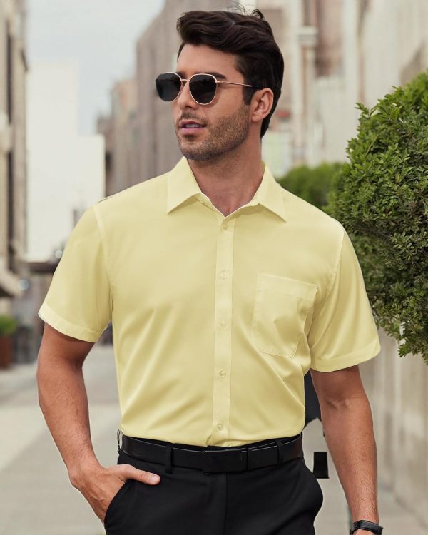 Alimens & Gentle Mens Short Sleeve Dress Shirts Wrinkle Free Solid Casual Button Down Shirts with Pocket - Image 124