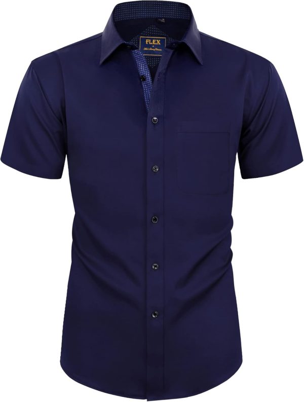 Alimens & Gentle Mens Short Sleeve Dress Shirts Wrinkle Free Solid Casual Button Down Shirts with Pocket - Image 125