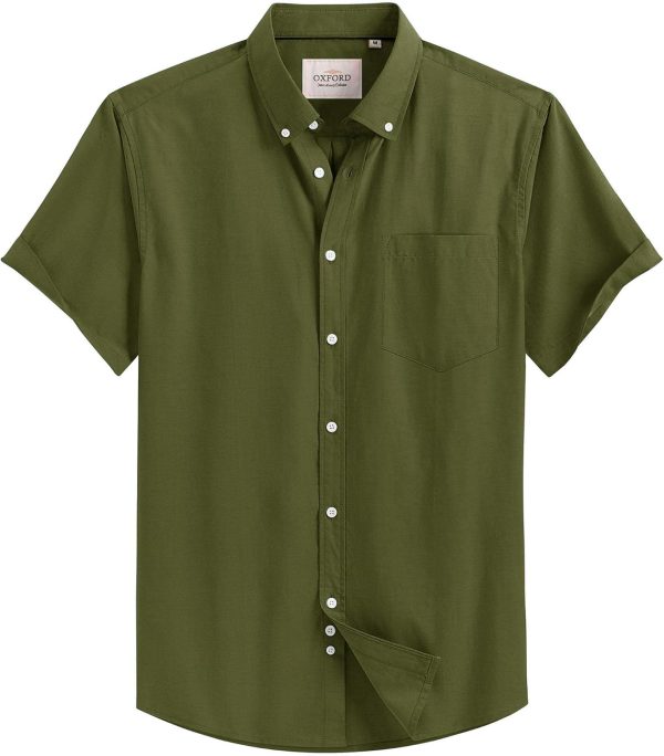 Alimens & Gentle Men's Short Sleeve Oxford Shirt Regular Fit Button Down Collar Shirts with Pocket - Image 36