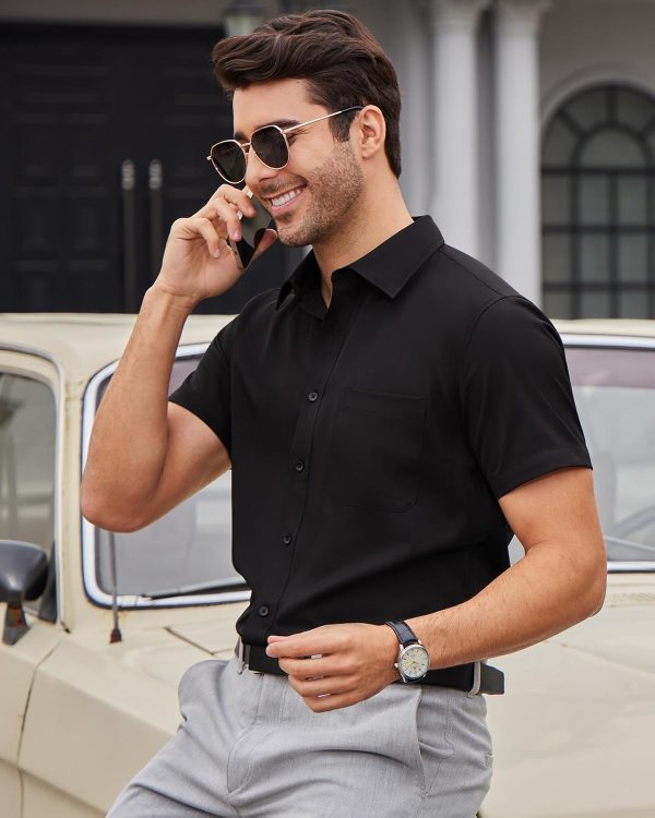 Alimens & Gentle Mens Short Sleeve Dress Shirts Wrinkle Free Solid Casual Button Down Shirts with Pocket - Image 139
