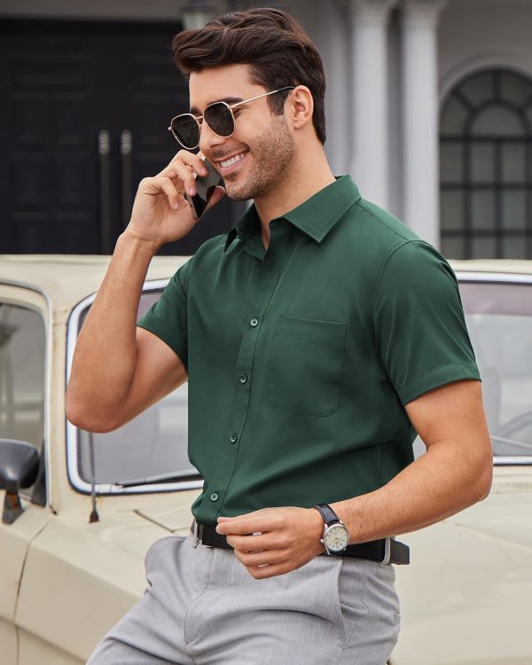 Alimens & Gentle Mens Short Sleeve Dress Shirts Wrinkle Free Solid Casual Button Down Shirts with Pocket - Image 146