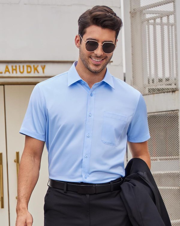 Alimens & Gentle Mens Short Sleeve Dress Shirts Wrinkle Free Solid Casual Button Down Shirts with Pocket - Image 152