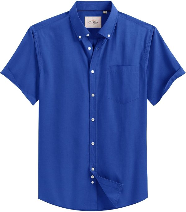 Alimens & Gentle Men's Short Sleeve Oxford Shirt Regular Fit Button Down Collar Shirts with Pocket - Image 57