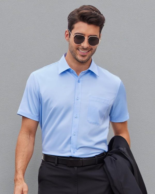Alimens & Gentle Mens Short Sleeve Dress Shirts Wrinkle Free Solid Casual Button Down Shirts with Pocket - Image 158