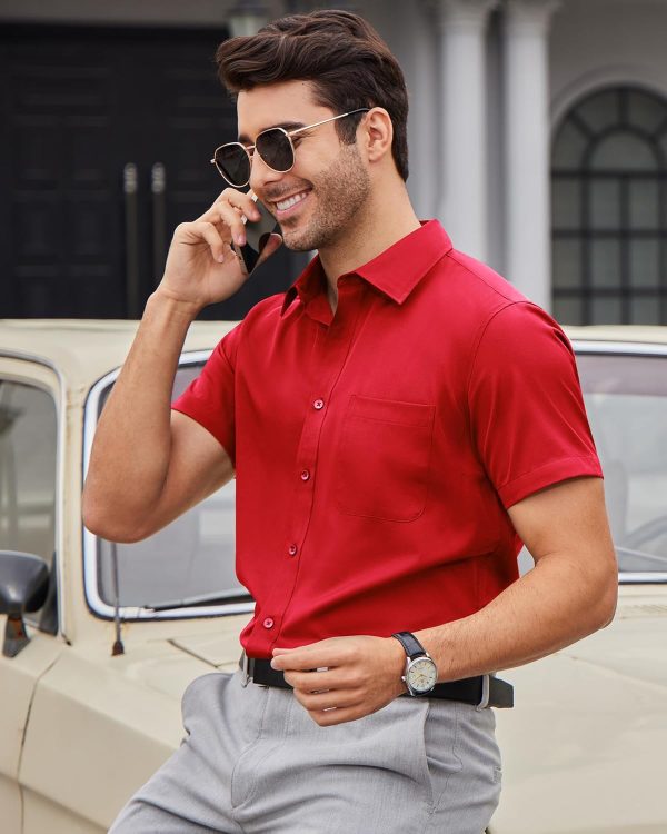 Alimens & Gentle Mens Short Sleeve Dress Shirts Wrinkle Free Solid Casual Button Down Shirts with Pocket - Image 160