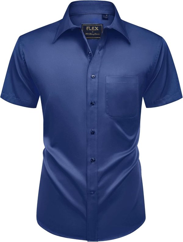 Alimens & Gentle Mens Short Sleeve Dress Shirts Wrinkle Free Solid Casual Button Down Shirts with Pocket - Image 166