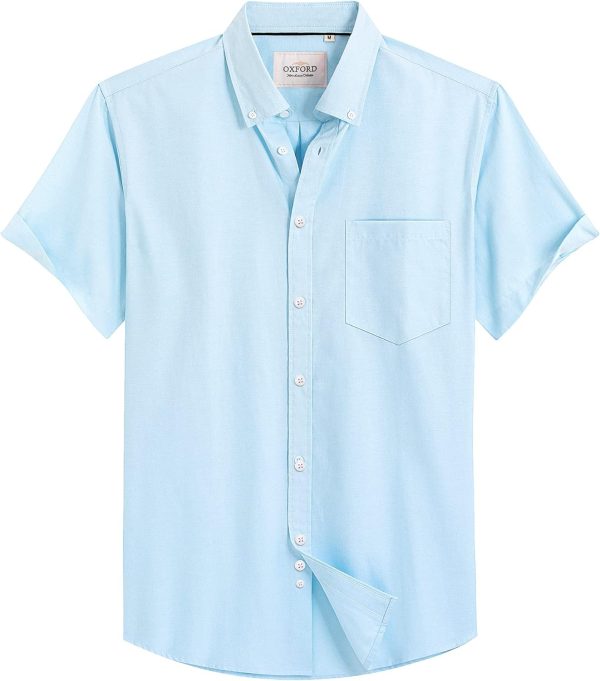 Alimens & Gentle Men's Short Sleeve Oxford Shirt Regular Fit Button Down Collar Shirts with Pocket - Image 71