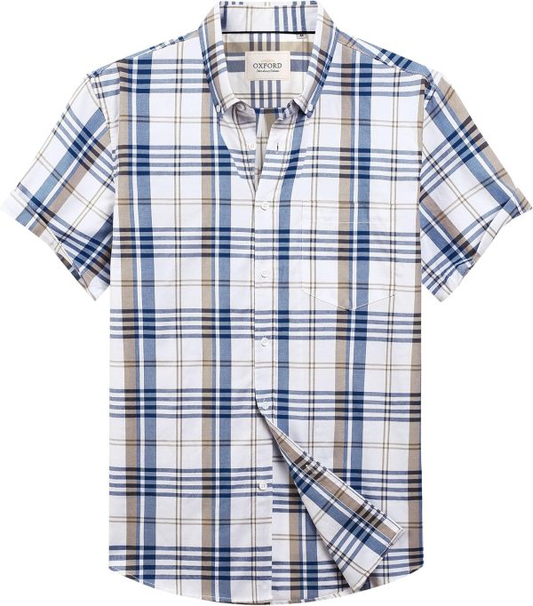 Alimens & Gentle Men's Short Sleeve Oxford Shirt Regular Fit Button Down Collar Shirts with Pocket - Image 78