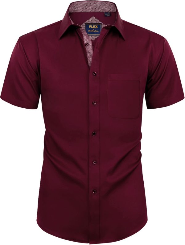 Alimens & Gentle Mens Short Sleeve Dress Shirts Wrinkle Free Solid Casual Button Down Shirts with Pocket - Image 178