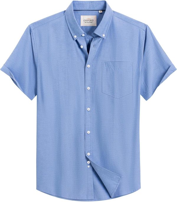 Alimens & Gentle Men's Short Sleeve Oxford Shirt Regular Fit Button Down Collar Shirts with Pocket - Image 85