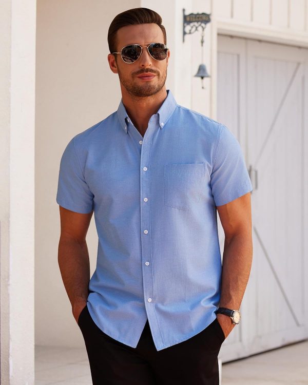 Alimens & Gentle Men's Short Sleeve Oxford Shirt Regular Fit Button Down Collar Shirts with Pocket - Image 88