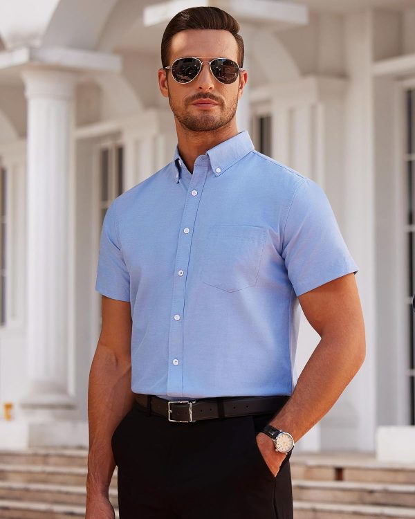 Alimens & Gentle Men's Short Sleeve Oxford Shirt Regular Fit Button Down Collar Shirts with Pocket - Image 90