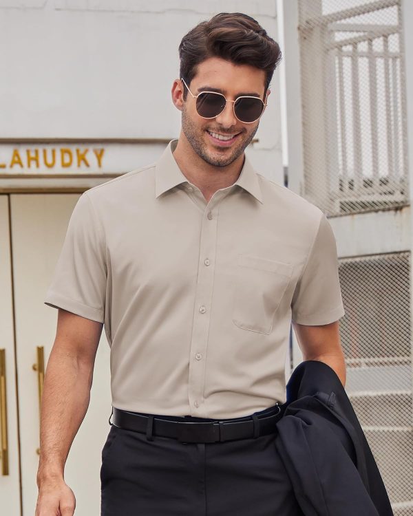Alimens & Gentle Mens Short Sleeve Dress Shirts Wrinkle Free Solid Casual Button Down Shirts with Pocket - Image 191