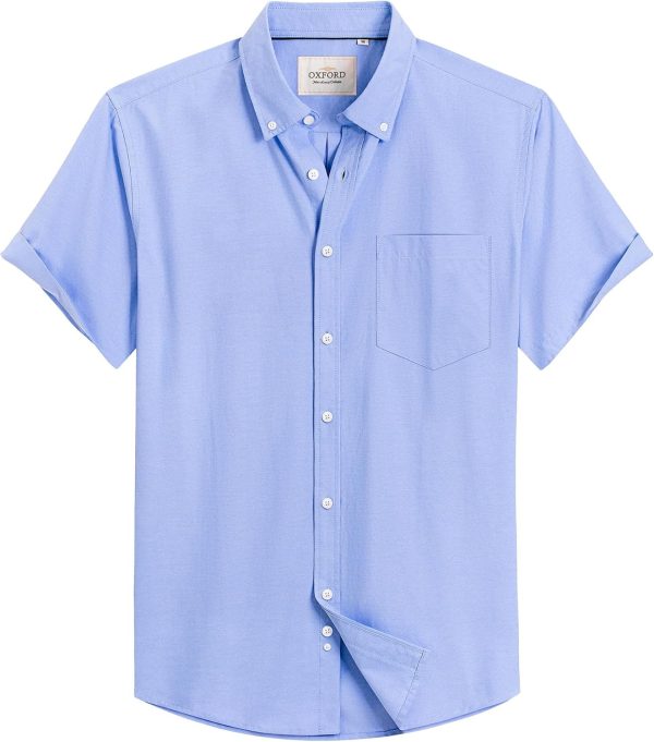 Alimens & Gentle Men's Short Sleeve Oxford Shirt Regular Fit Button Down Collar Shirts with Pocket - Image 92
