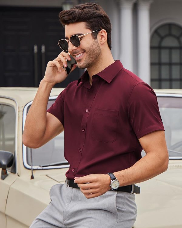 Alimens & Gentle Mens Short Sleeve Dress Shirts Wrinkle Free Solid Casual Button Down Shirts with Pocket - Image 205