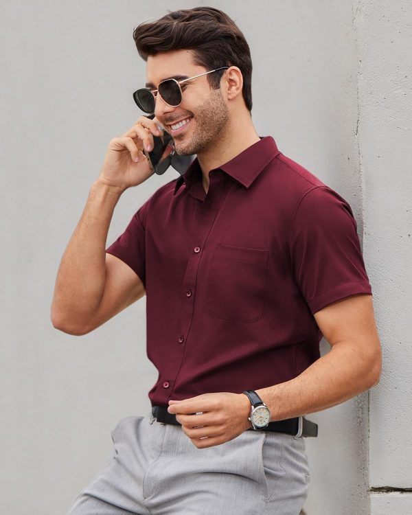 Alimens & Gentle Mens Short Sleeve Dress Shirts Wrinkle Free Solid Casual Button Down Shirts with Pocket - Image 211