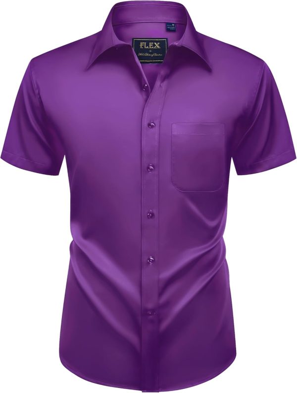 Alimens & Gentle Mens Short Sleeve Dress Shirts Wrinkle Free Solid Casual Button Down Shirts with Pocket - Image 212