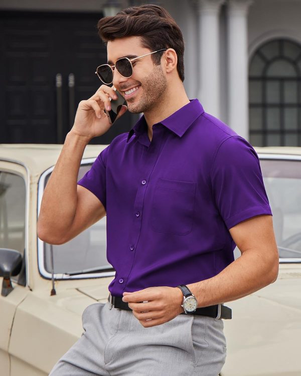 Alimens & Gentle Mens Short Sleeve Dress Shirts Wrinkle Free Solid Casual Button Down Shirts with Pocket - Image 213