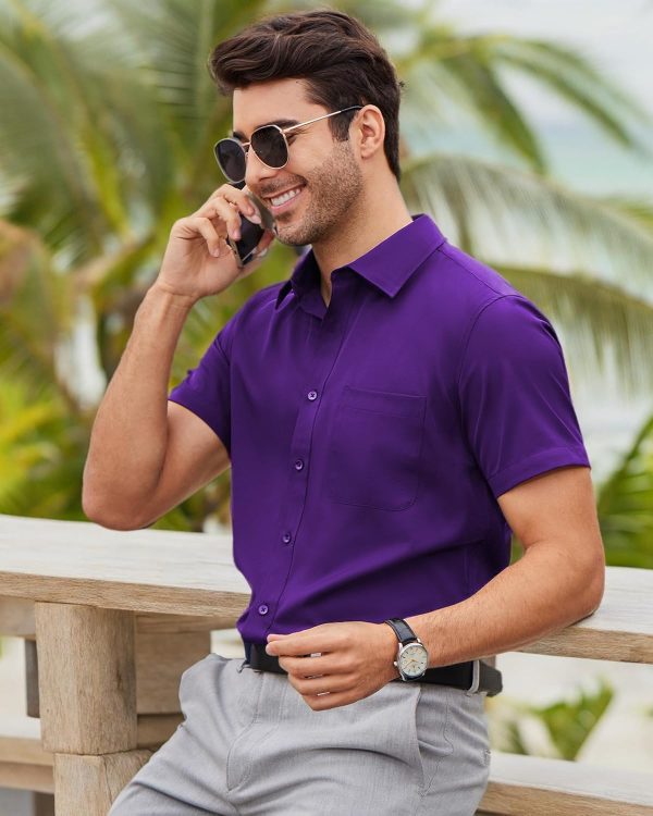 Alimens & Gentle Mens Short Sleeve Dress Shirts Wrinkle Free Solid Casual Button Down Shirts with Pocket - Image 214