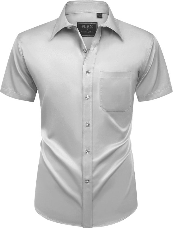 Alimens & Gentle Mens Short Sleeve Dress Shirts Wrinkle Free Solid Casual Button Down Shirts with Pocket - Image 215